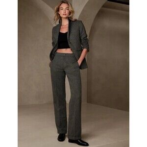 Banana Republic Wylder Straight Tweed Pant Trouser Cuffed Sz 8P Blackstone Twill
